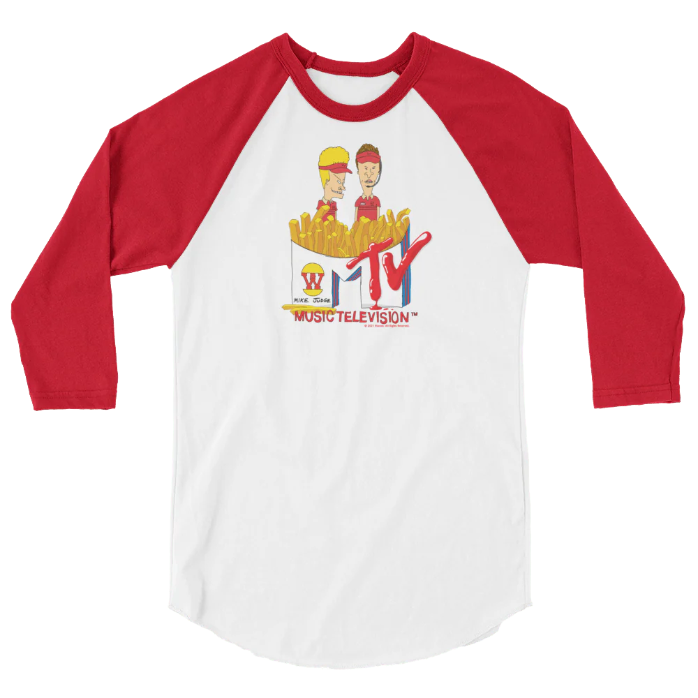 Beavis and Butt-Head Burger World Unisex 3/4 Sleeve Raglan Shirt - Image 3
