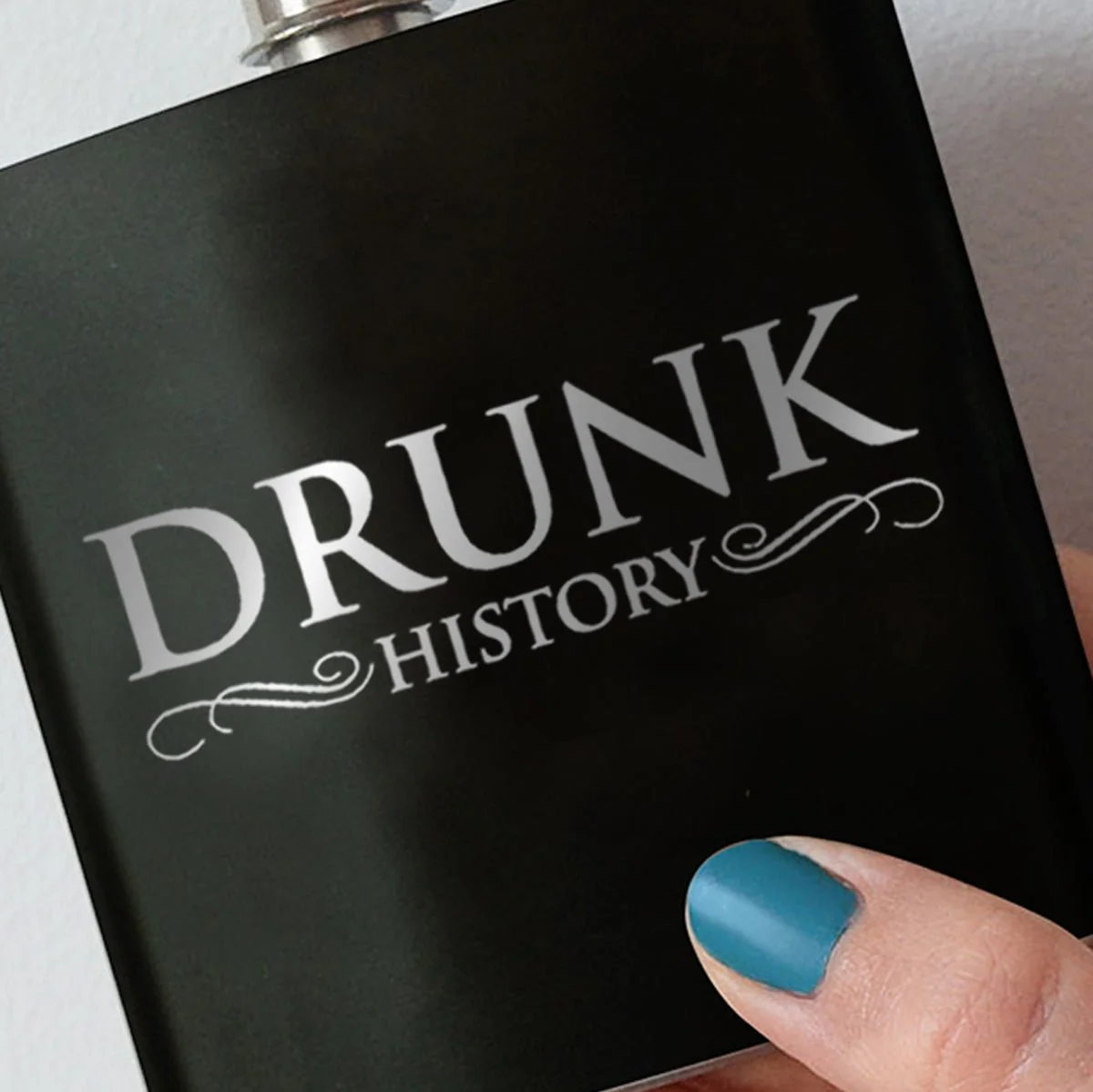 Drunk History Logo Laser Engraved Flask - Image 2