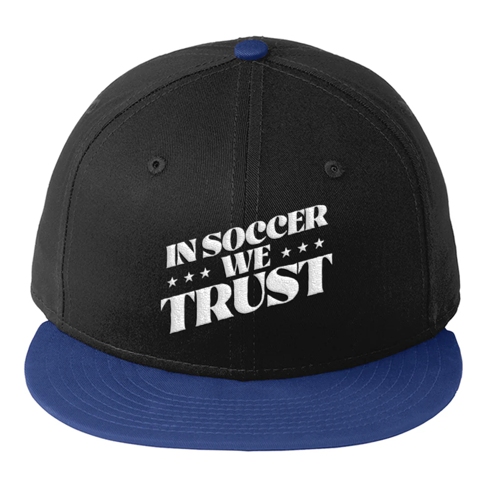 In Soccer We Trust Podcast Logo Embroidered Flat Bill Hat - Image 2