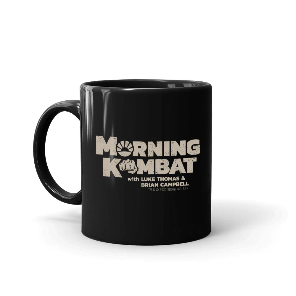 Morning Kombat Logo with Names Black Mug