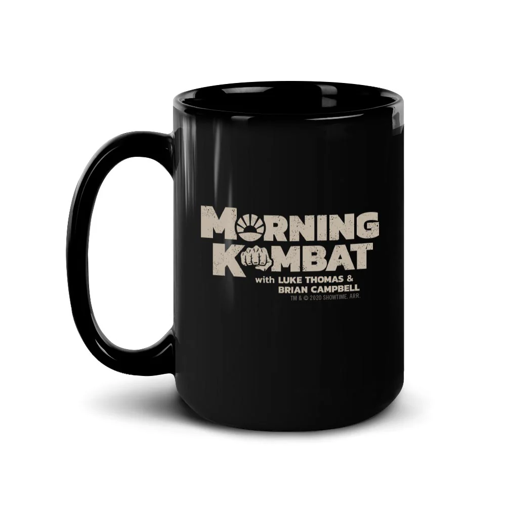 Morning Kombat Logo with Names Black Mug - Image 2