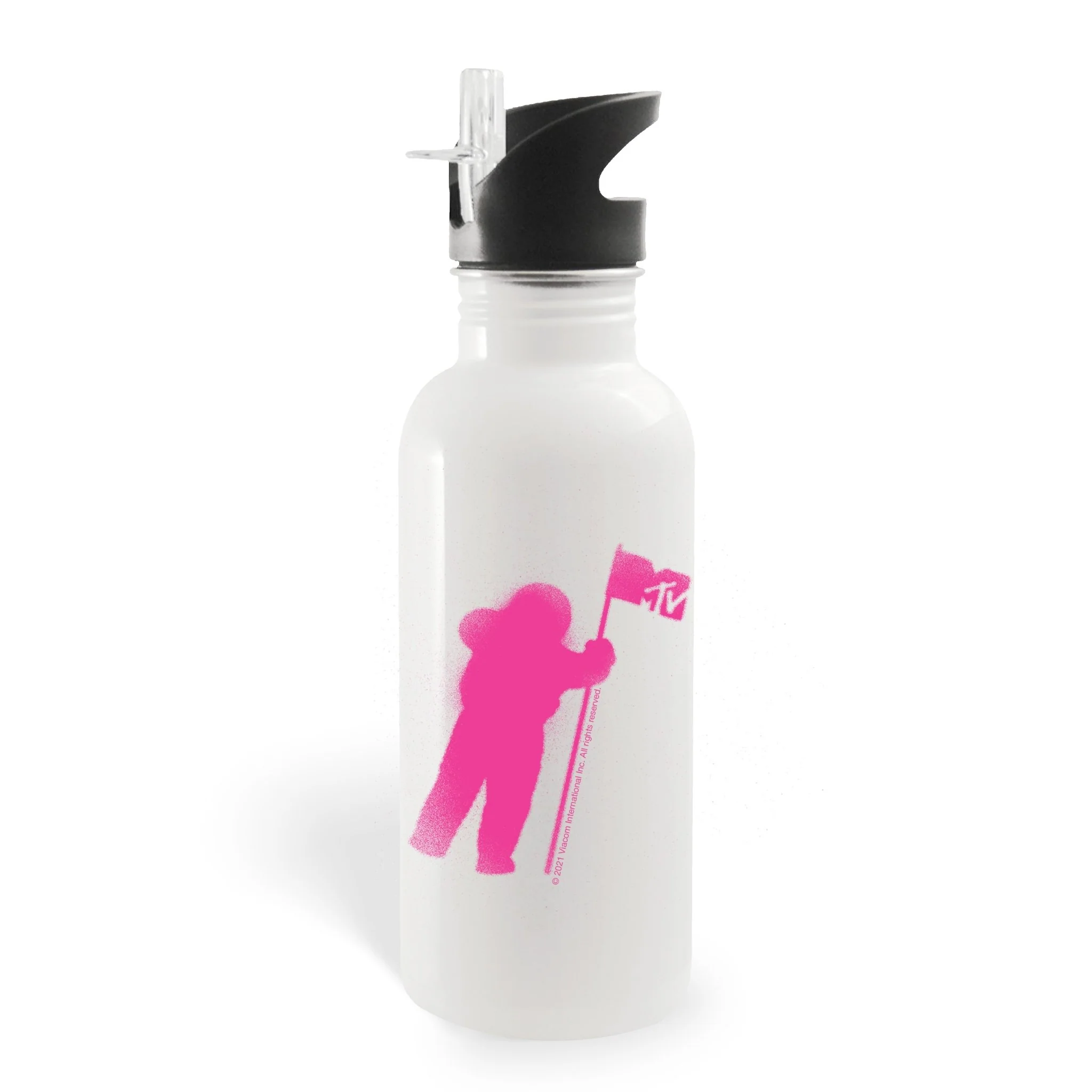 MTV Logo Moon Person Stencil 20 oz Screw Top Water Bottle with Straw - Image 2