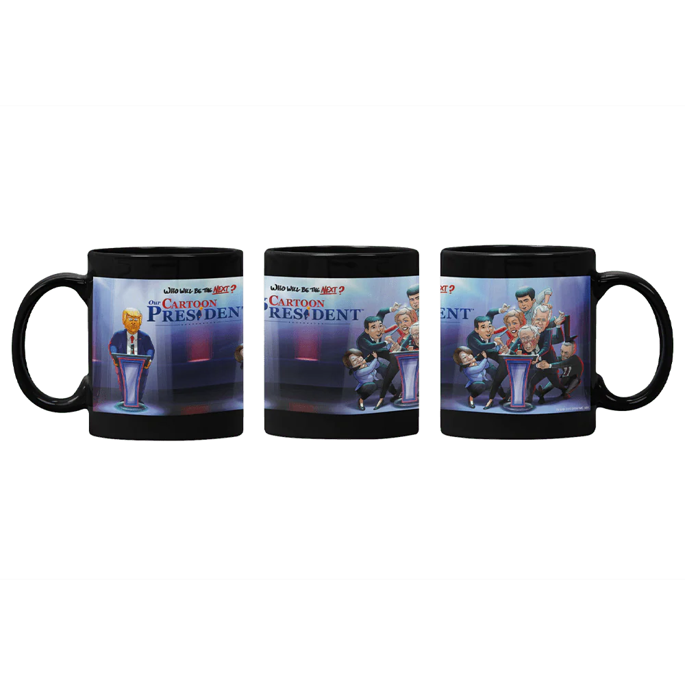Our Cartoon President Who Will Be the Next Cartoon President? Black Mug - Image 2