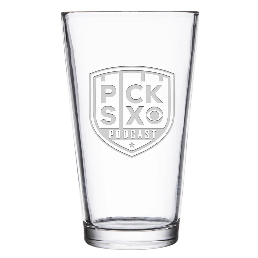 Pick Six Podcast Logo Laser Engraved Pint Glass