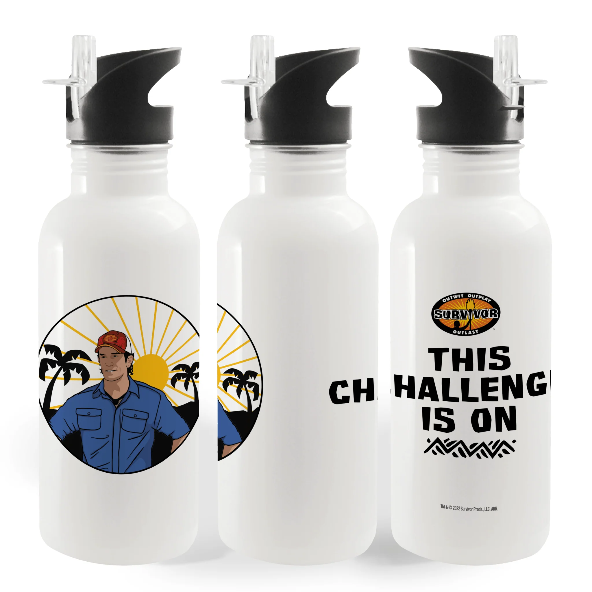 Survivor This Challenge Is On 20 oz Screw Top Water Bottle with Straw - Image 2