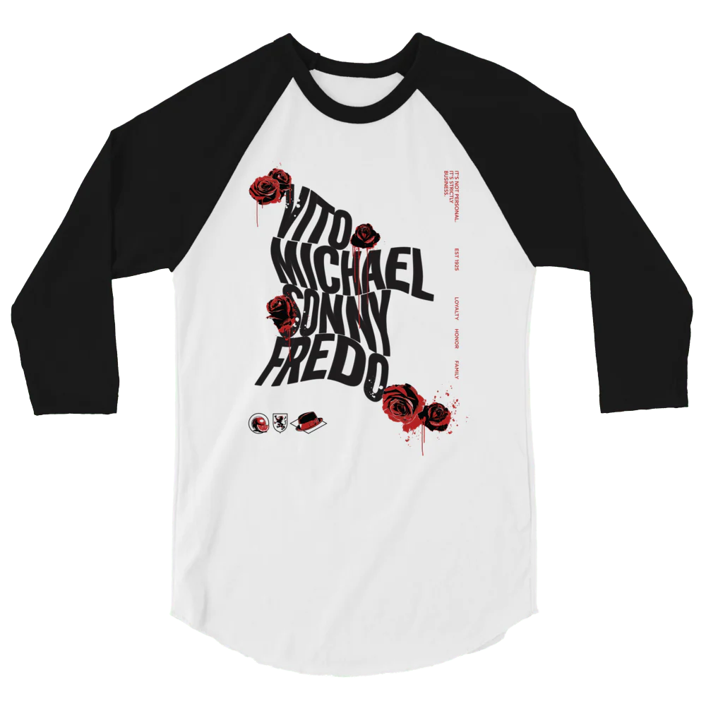 The Godfather Names Unisex 3/4 Sleeve Raglan Shirt - Image 4