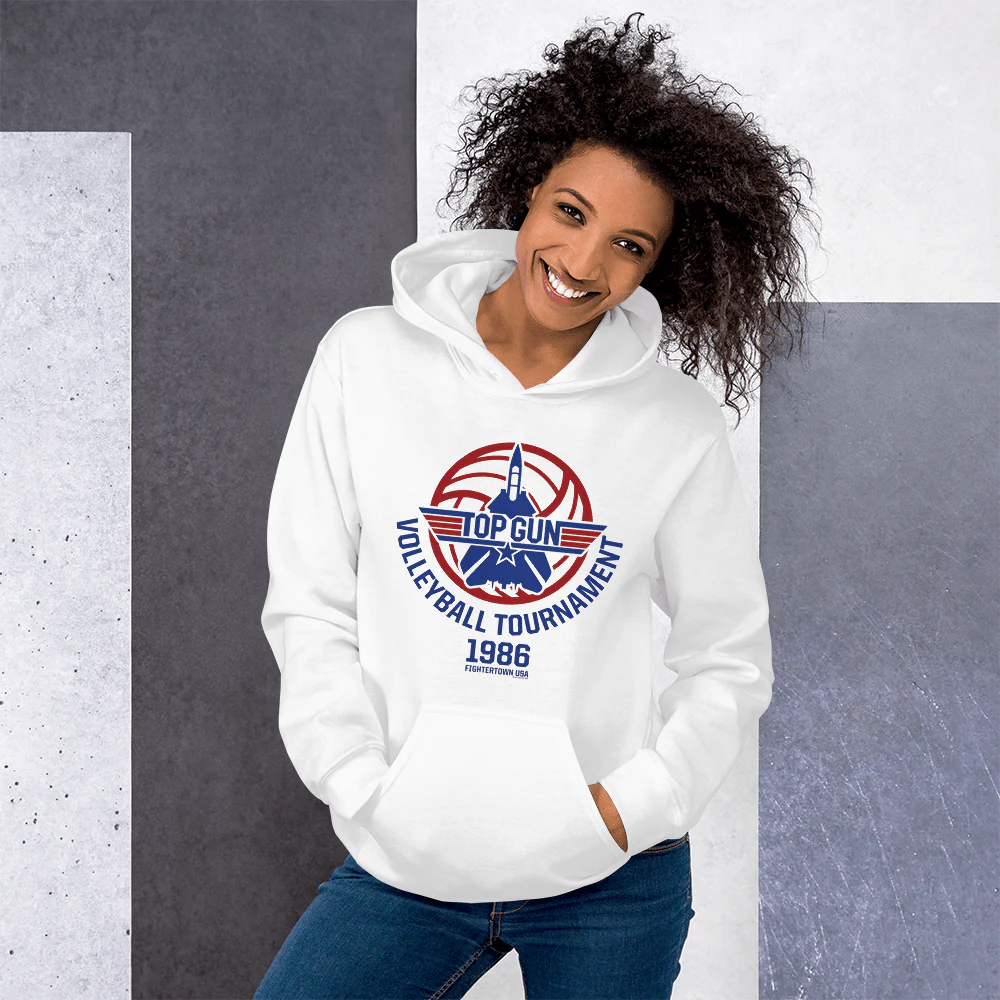 Top Gun Fighter Town USA 1986 Volleyball Tournament Hooded Sweatshirt - Image 4