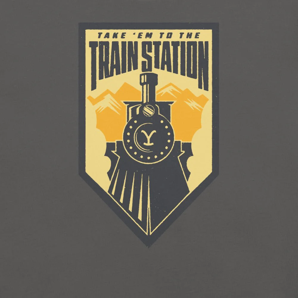 Yellowstone Take 'Em To The Train Station Badge Adult T-Shirt - Image 2