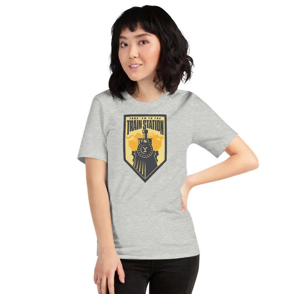 Yellowstone Take 'Em To The Train Station Badge Adult T-Shirt - Image 8